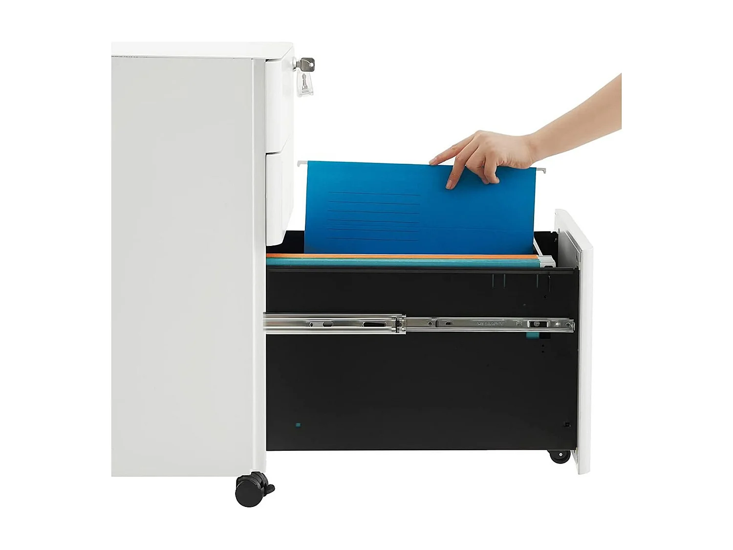 Cassetto di Archiviazione per Ufficio Bianco a 3 Cassetti con Ruote e Spazio di Archiviazione