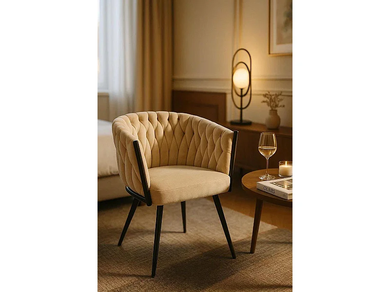 Sillas Comedor - Silla Widny Black Terciopelo - Beige