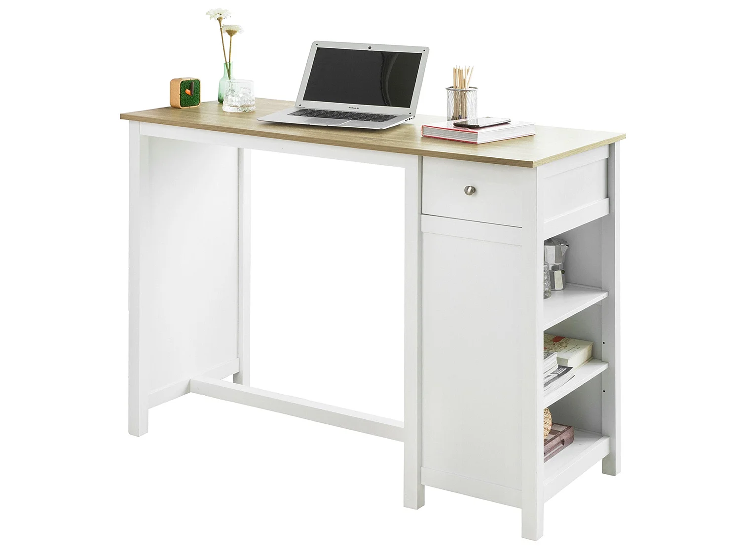 Mesa Barra Bar Mesa Alta de Comedor con 1 Cajón y 3 Estantes Blanco Altura 90cm FWT64-WN SoBuy ES