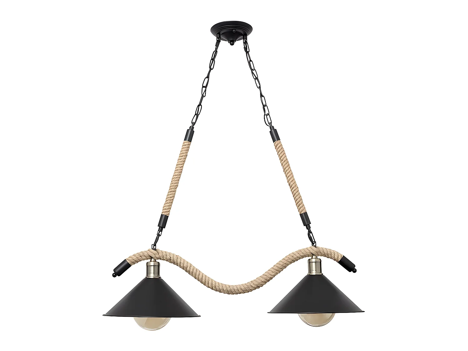 Lampara Lineal 2 Luces Soga Metal Acabado Negro