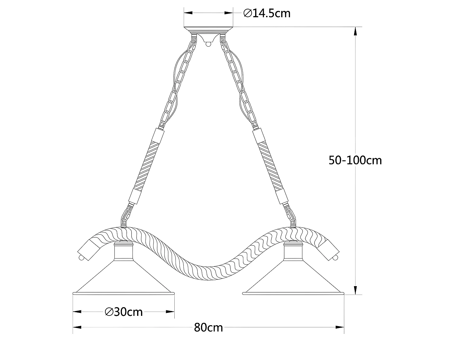 Lampara Lineal 2 Luces Soga Metal Acabado Negro