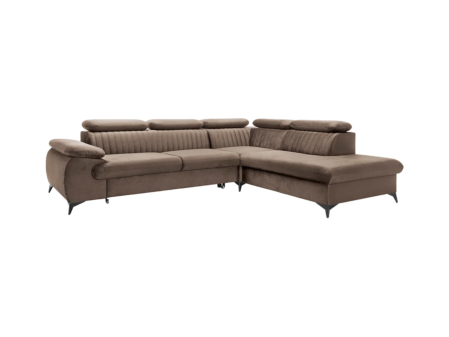 Canapé grand angle droit convertible en velours taupe SAMARA de Pascal Morabito