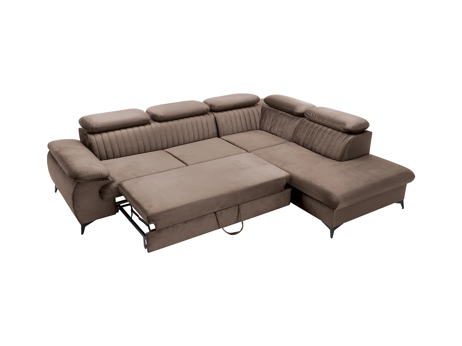 Canapé grand angle droit convertible en velours taupe SAMARA de Pascal Morabito
