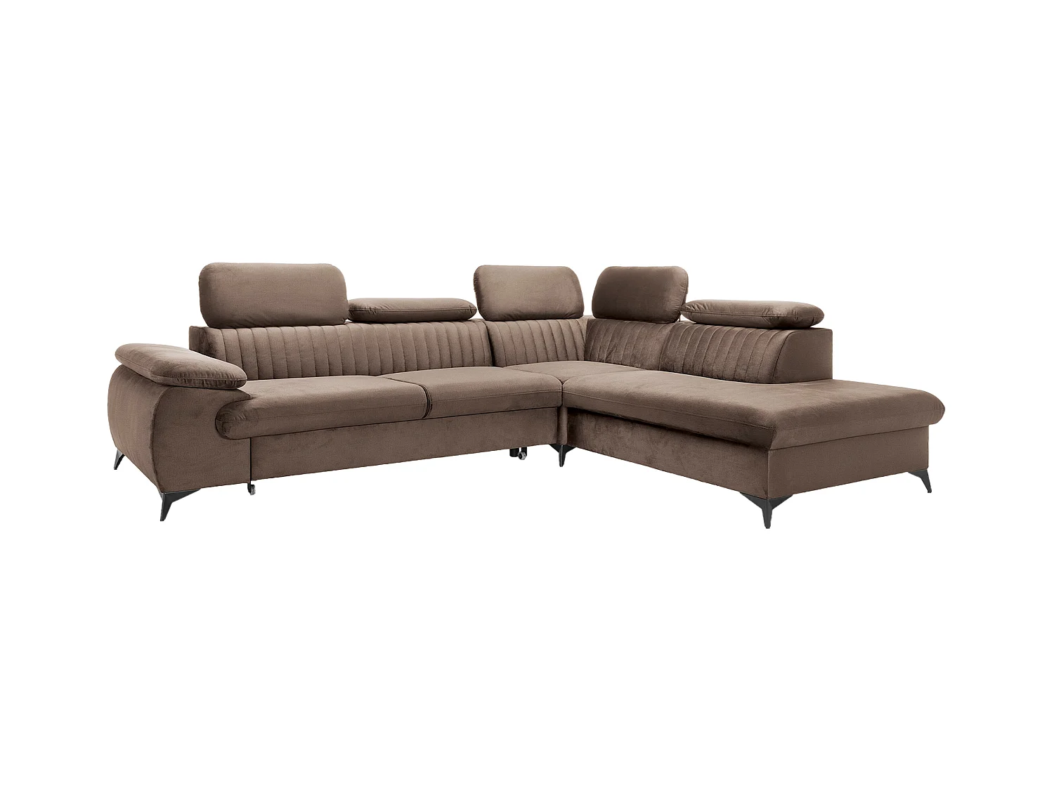 Canapé grand angle droit convertible en velours taupe SAMARA de Pascal Morabito