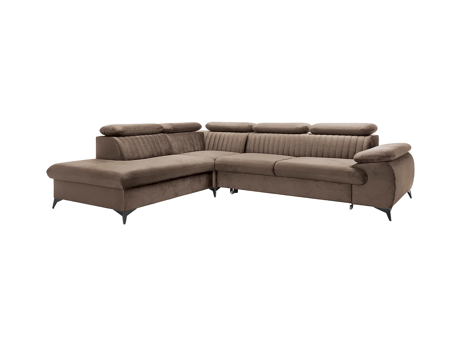 Canapé grand angle gauche convertible en velours taupe SAMARA de Pascal Morabito