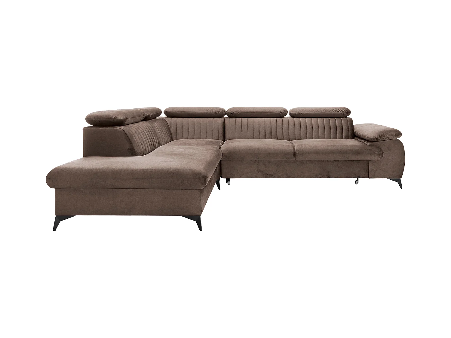 Canapé grand angle gauche convertible en velours taupe SAMARA de Pascal Morabito