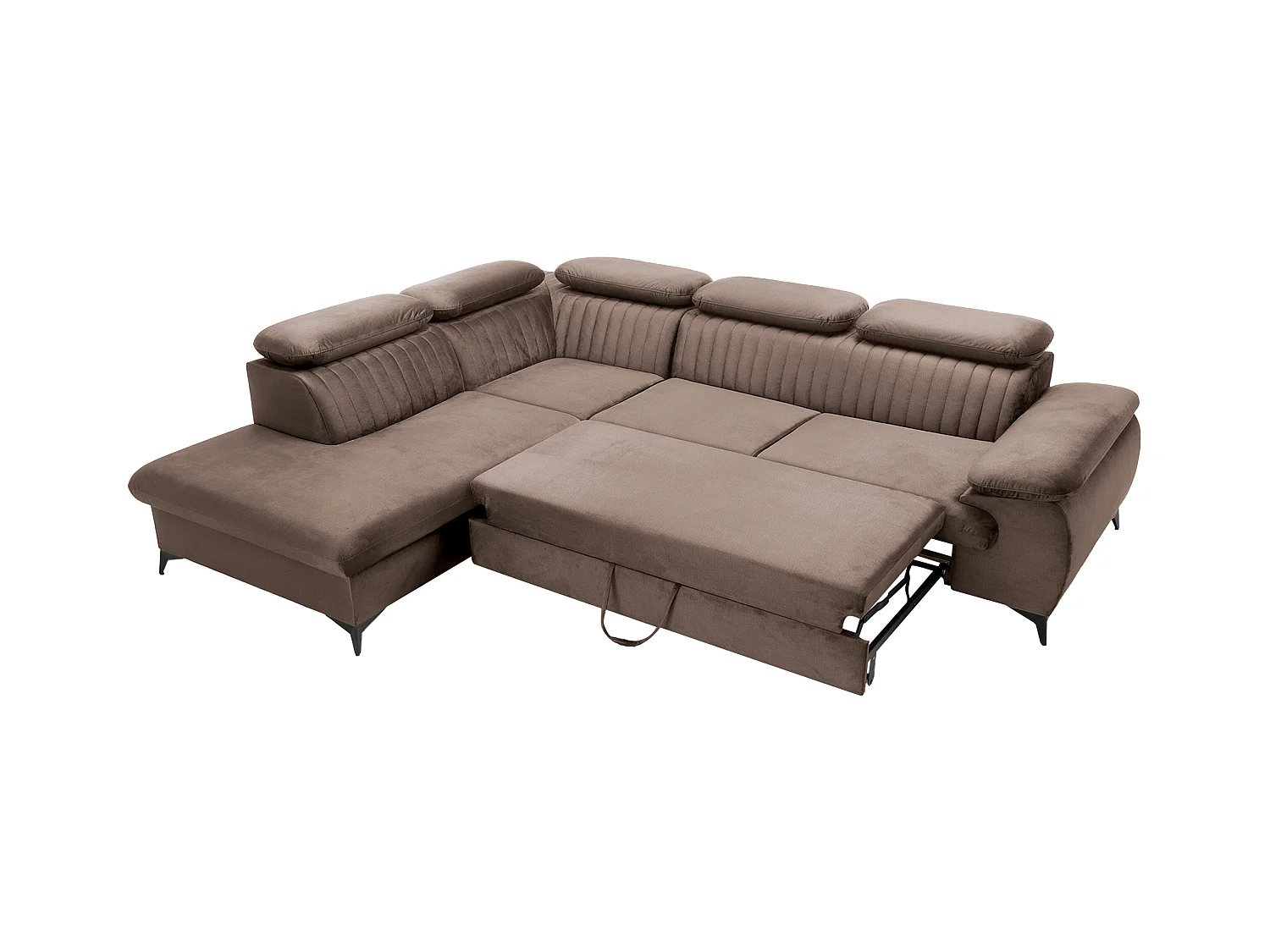 Canapé grand angle gauche convertible en velours taupe SAMARA de Pascal Morabito
