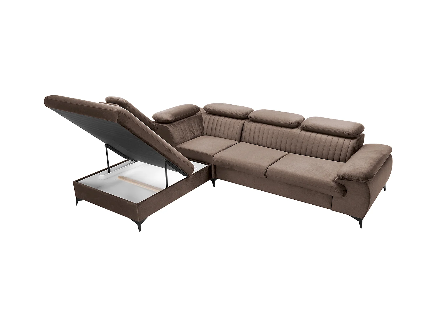 Canapé grand angle gauche convertible en velours taupe SAMARA de Pascal Morabito