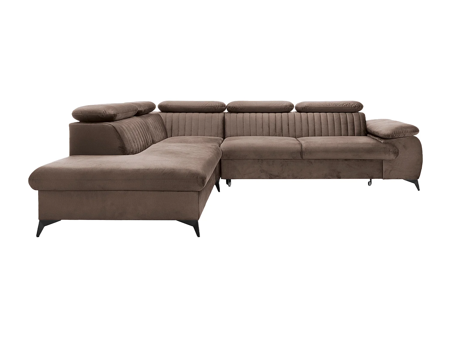 Canapé grand angle gauche convertible en velours taupe SAMARA de Pascal Morabito