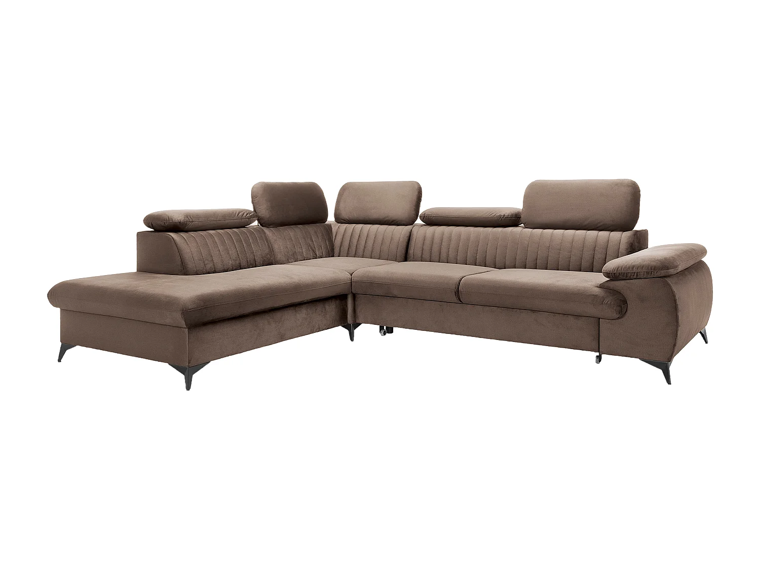 Canapé grand angle gauche convertible en velours taupe SAMARA de Pascal Morabito