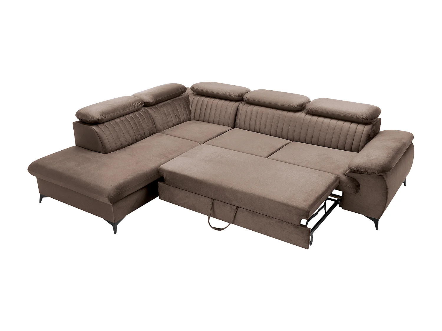 Canapé grand angle gauche convertible en velours taupe SAMARA de Pascal Morabito