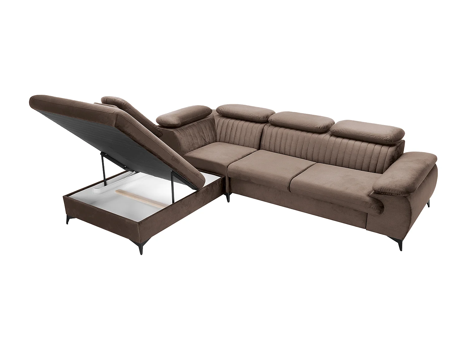 Canapé grand angle gauche convertible en velours taupe SAMARA de Pascal Morabito