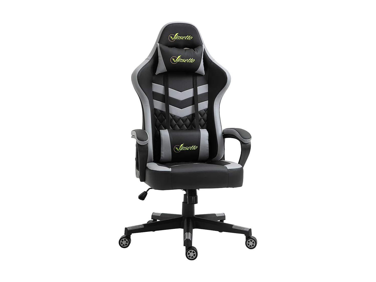 Chaise de bureau gaming réglable - coussin lombaires et tétière inclus - fonction bascule verrouillable - noir gris