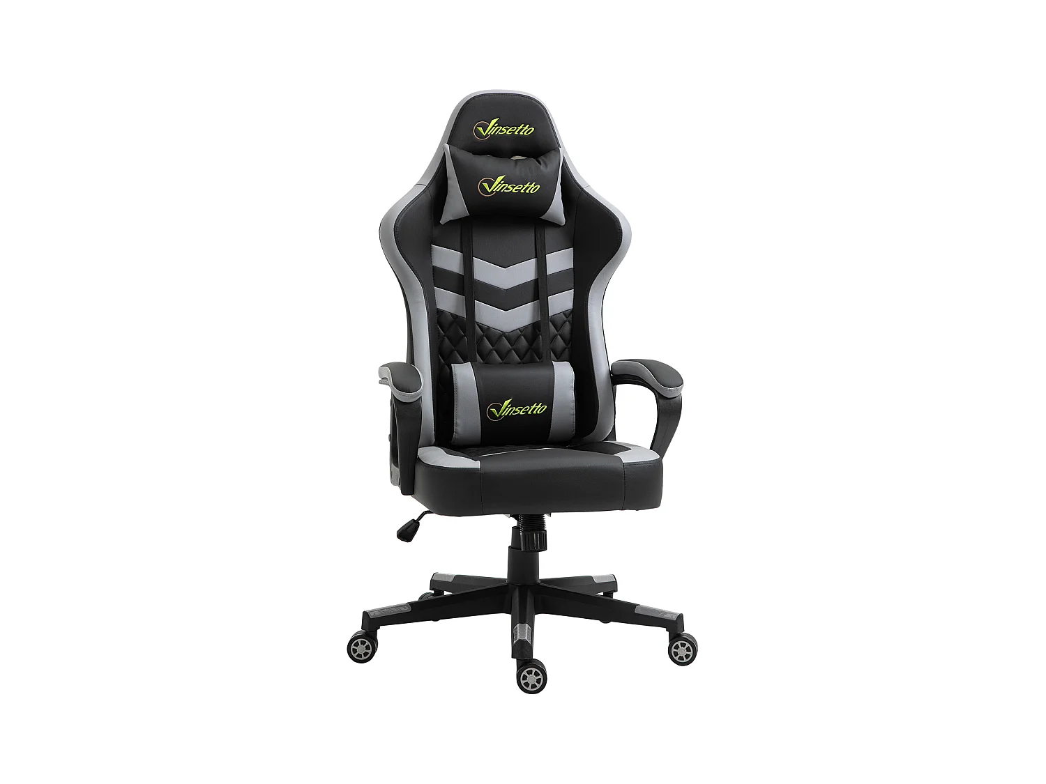 Chaise de bureau gaming réglable - coussin lombaires et tétière inclus - fonction bascule verrouillable - noir gris