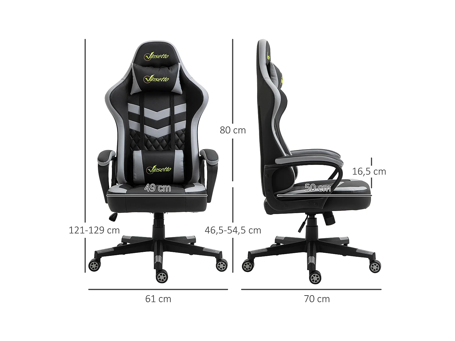 Chaise de bureau gaming réglable - coussin lombaires et tétière inclus - fonction bascule verrouillable - noir gris