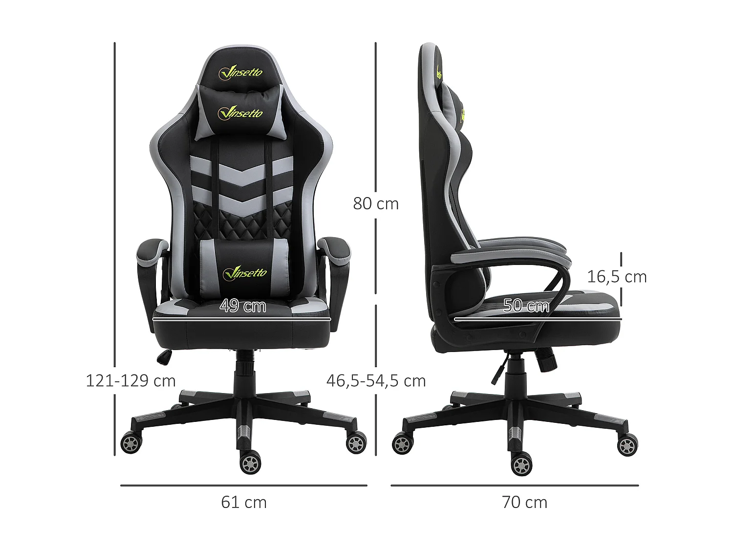 Chaise de bureau gaming réglable - coussin lombaires et tétière inclus - fonction bascule verrouillable - noir gris