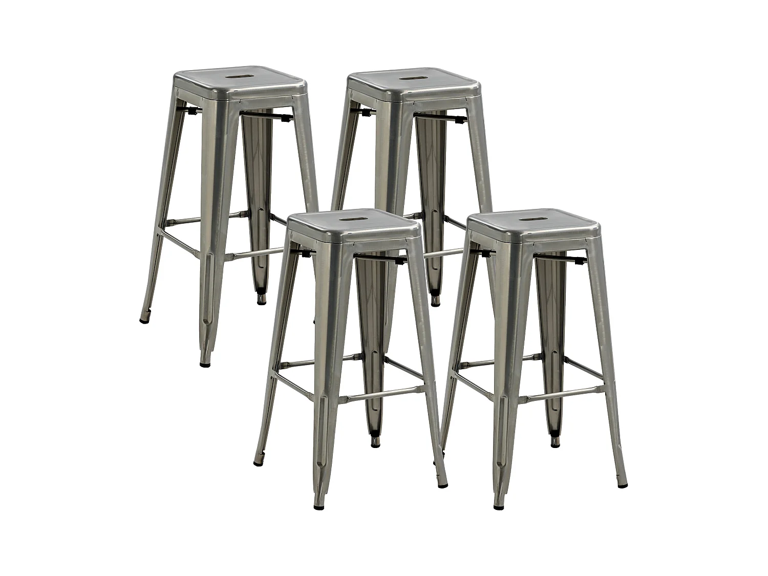 Lot de 4 tabourets de bar industriel empilables hauteur assise 76 cm métal argenté