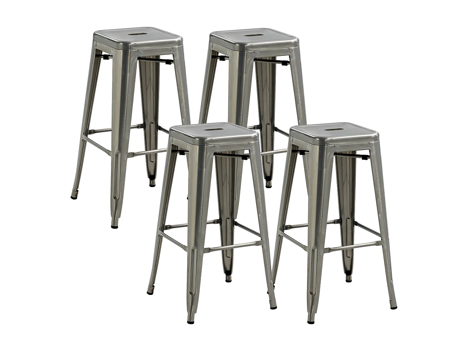 Lot de 4 tabourets de bar industriel empilables hauteur assise 76 cm métal argenté