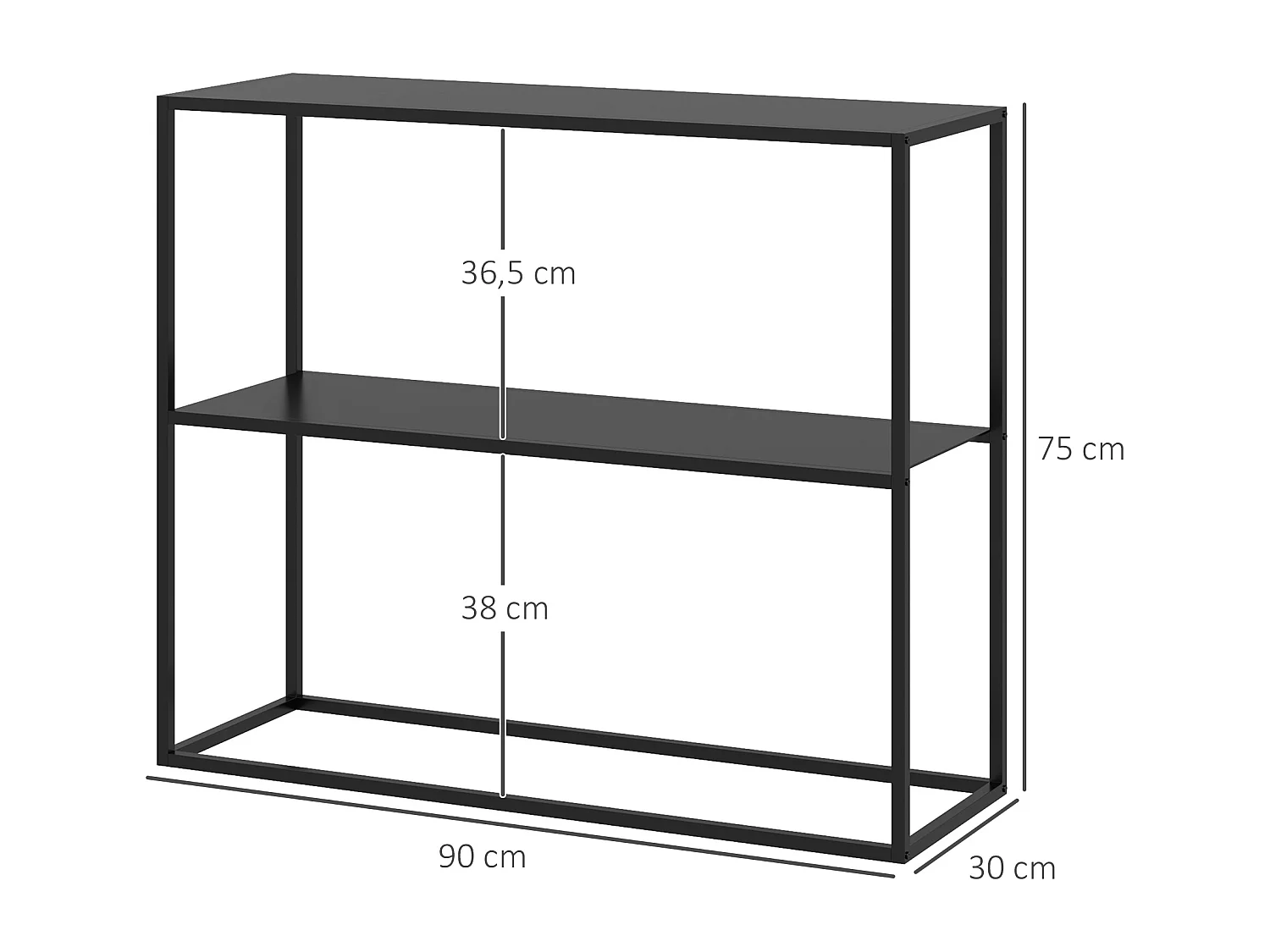 Console table d'appoint style contemporain avec étagère - dim. 90L x 30l x 75H cm - acier noir