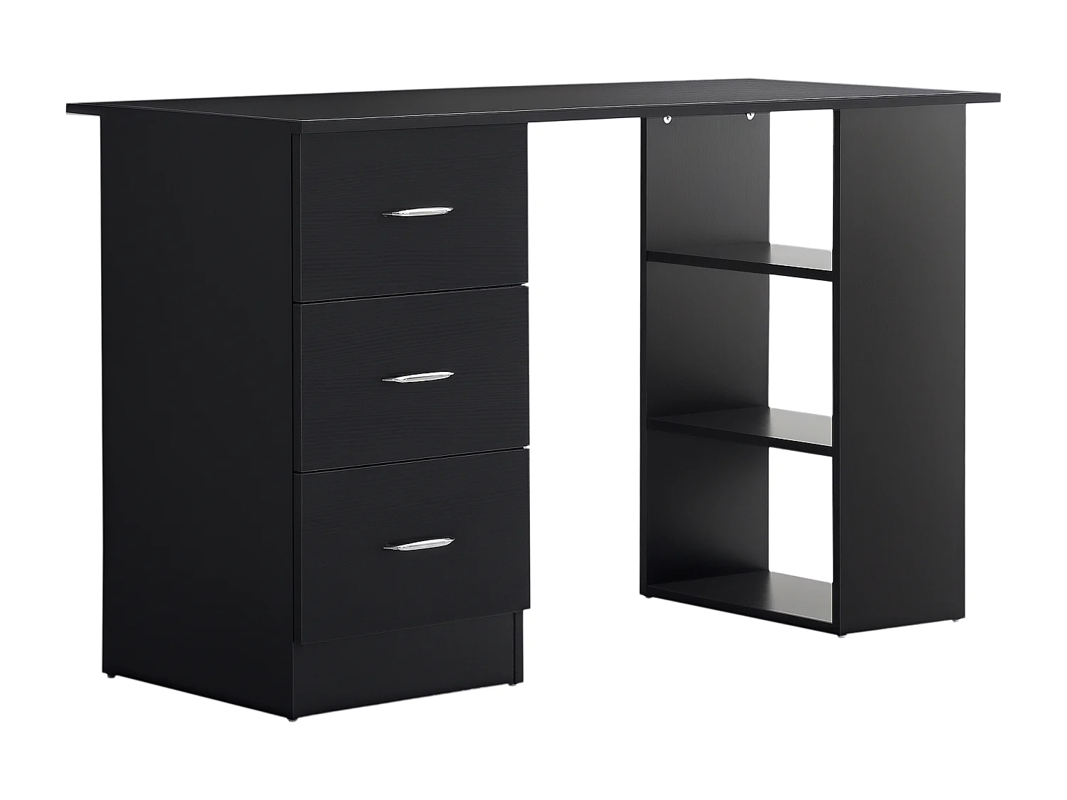 Bureau informatique meuble de bureau 3 tiroirs coulissants + 3 étagères grand plateau 120L x 49l x 72H cm MDF noir