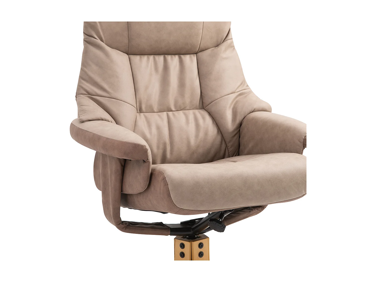 Fauteuil relax style contemporain - dossier inclinable, repose-pied - piètement bois peuplier verni tissu technique taupe clair