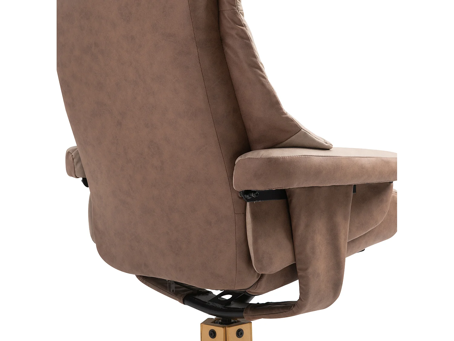 Fauteuil relax style contemporain - dossier inclinable, repose-pied - piètement bois peuplier verni tissu technique taupe clair