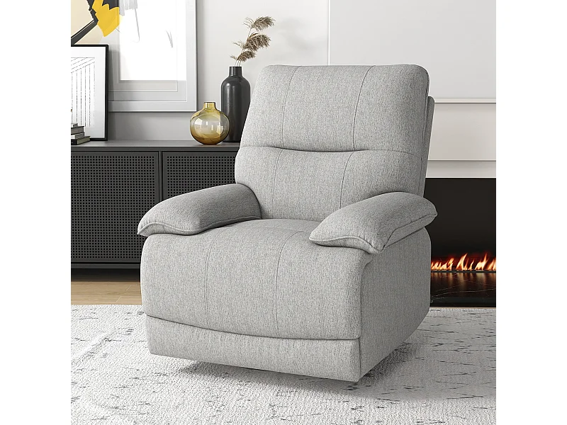 Fauteuil de relaxation grand confort pivotant 360° dossier inclinable repose-pied ajustable tissu gris clair