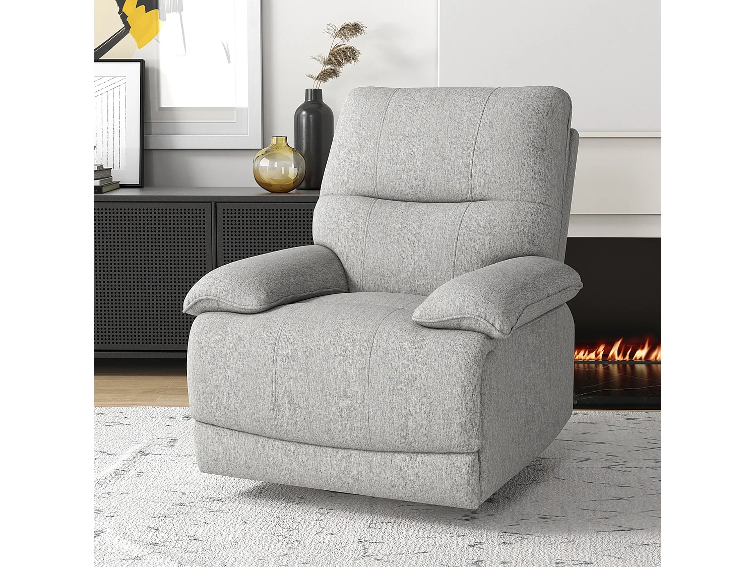 Fauteuil de relaxation grand confort pivotant 360° dossier inclinable repose-pied ajustable tissu gris clair