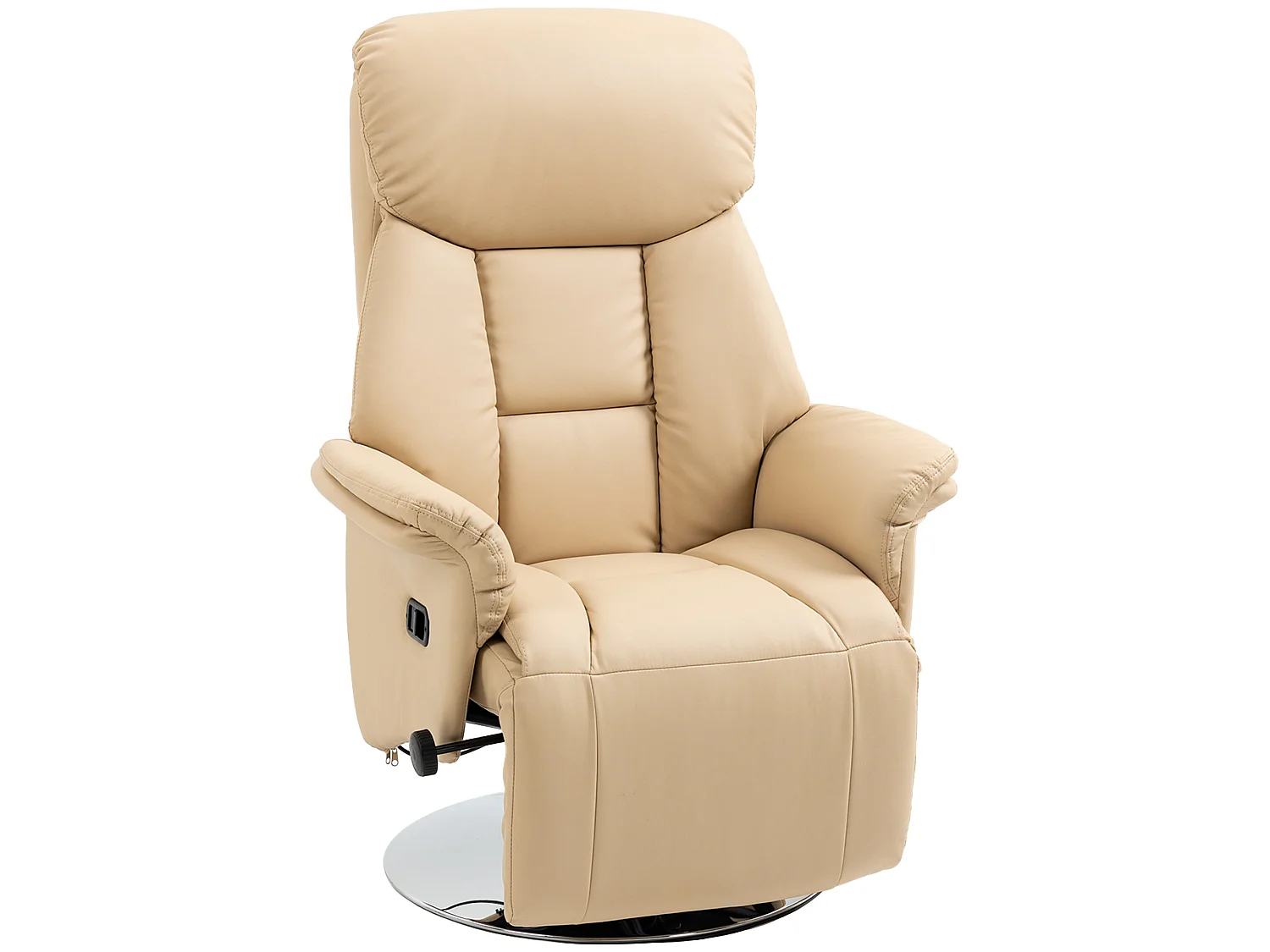 Fauteuil relax inclinable repose-pied réglable pivotant 360° piètement métal chromé revêtement synthétique beige