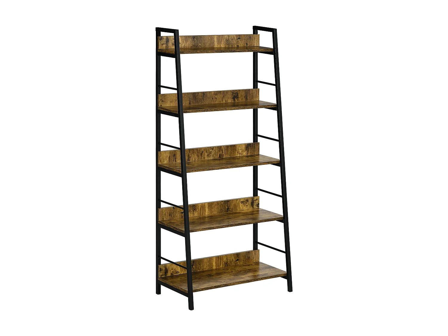 Étagère bibliothèque style industriel incliné 5 niveaux 70L x 35l x 150H cm coloris bois vieilli noir