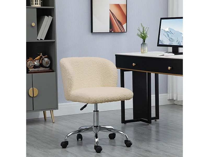 Chaise de bureau design - hauteur réglable, pivotante - piètement acier chromé revêtement effet laine bouclée terre de sienne