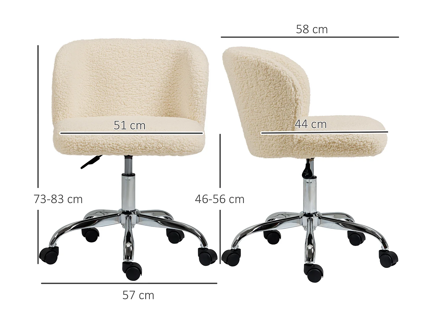 Chaise de bureau design - hauteur réglable, pivotante - piètement acier chromé revêtement effet laine bouclée terre de sienne