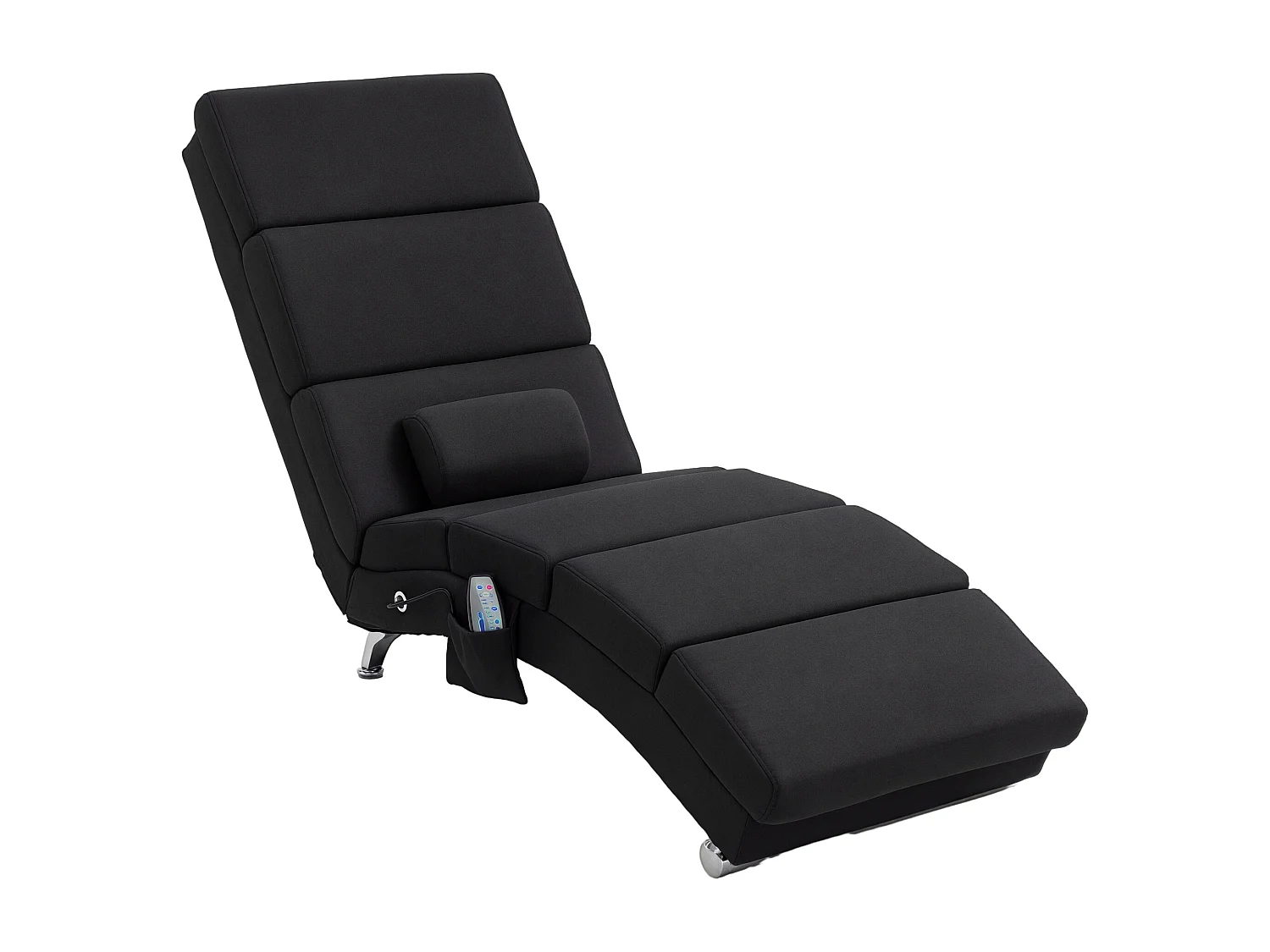 Fauteuil relax massant chauffant design contemporain - chaise longue d'intérieur - piètement métal chromé tissu noir