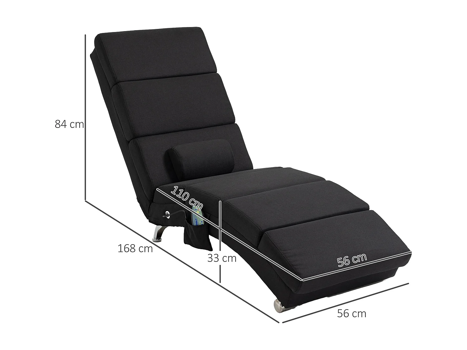 Fauteuil relax massant chauffant design contemporain - chaise longue d'intérieur - piètement métal chromé tissu noir