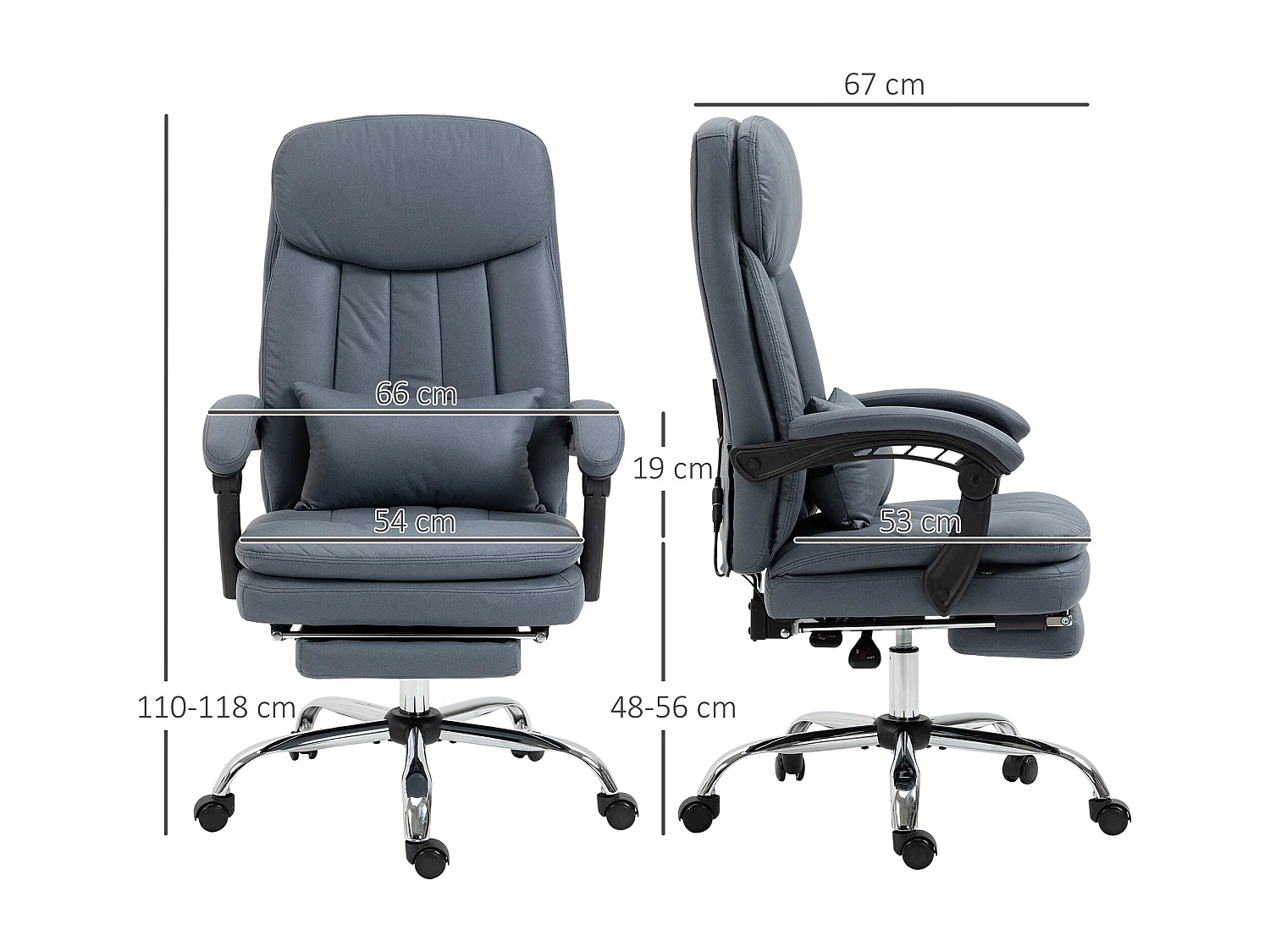 Fauteuil de bureau direction massant chauffant inclinable réglable repose-pied intégré tissu technique bleu