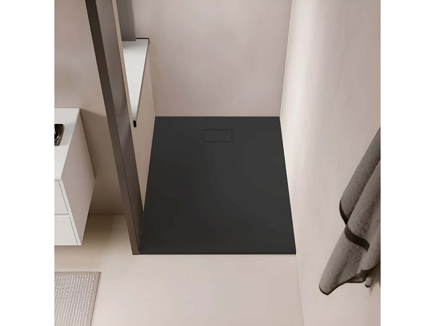 Piatto doccia ultrasottile 80x 130 cm nero PIATTO in SoliCast® finitura ardesia
