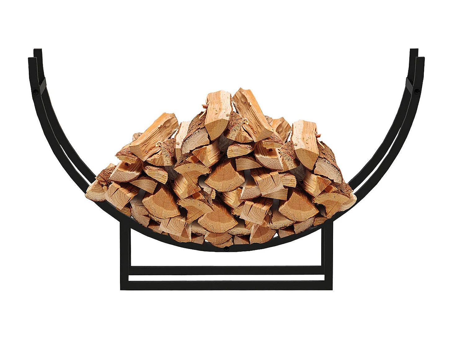 Leñero de Interior Kekai Semiround 92x55x21 cm Diseño Curvado con Estructura de Acero Galvanizado, Color Negro