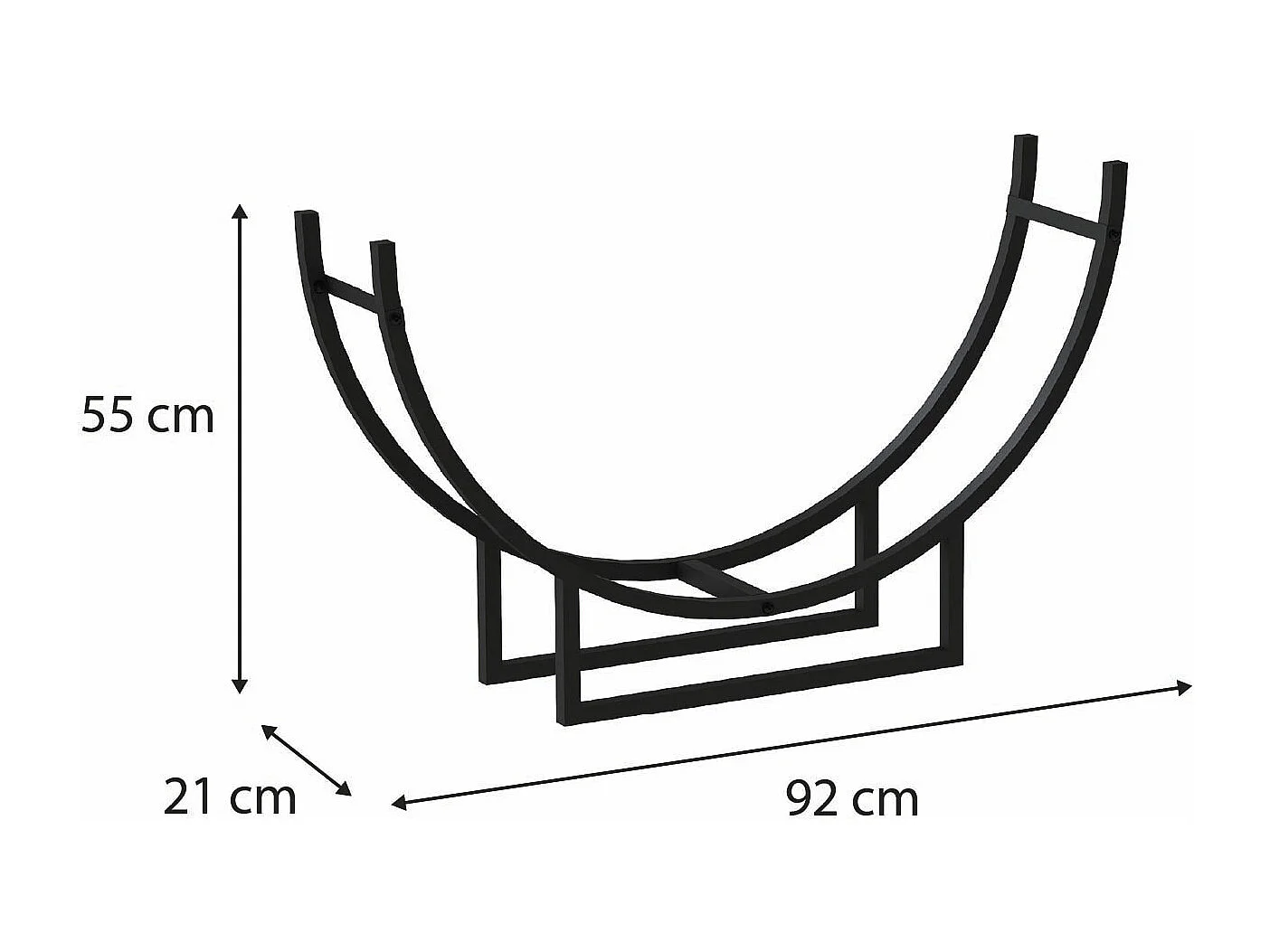 Leñero de Interior Kekai Semiround 92x55x21 cm Diseño Curvado con Estructura de Acero Galvanizado, Color Negro