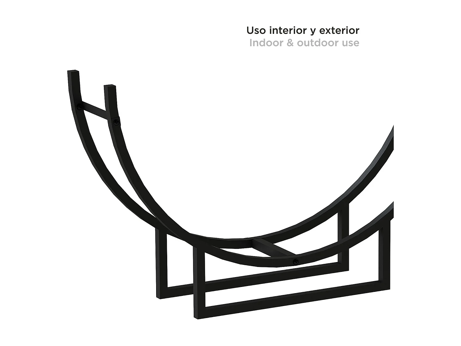 Leñero de Interior Kekai Semiround 92x55x21 cm Diseño Curvado con Estructura de Acero Galvanizado, Color Negro