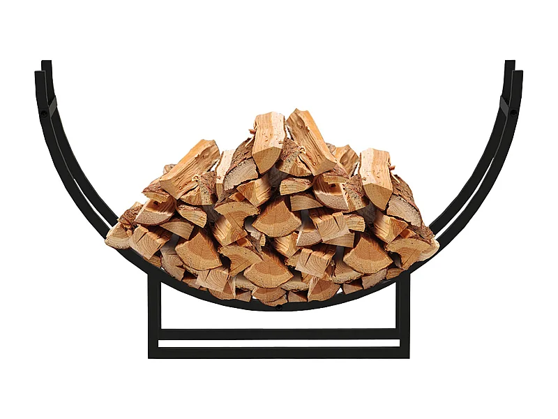 Leñero de Interior Kekai Semiround 92x55x21 cm Diseño Curvado con Estructura de Acero Galvanizado, Color Negro