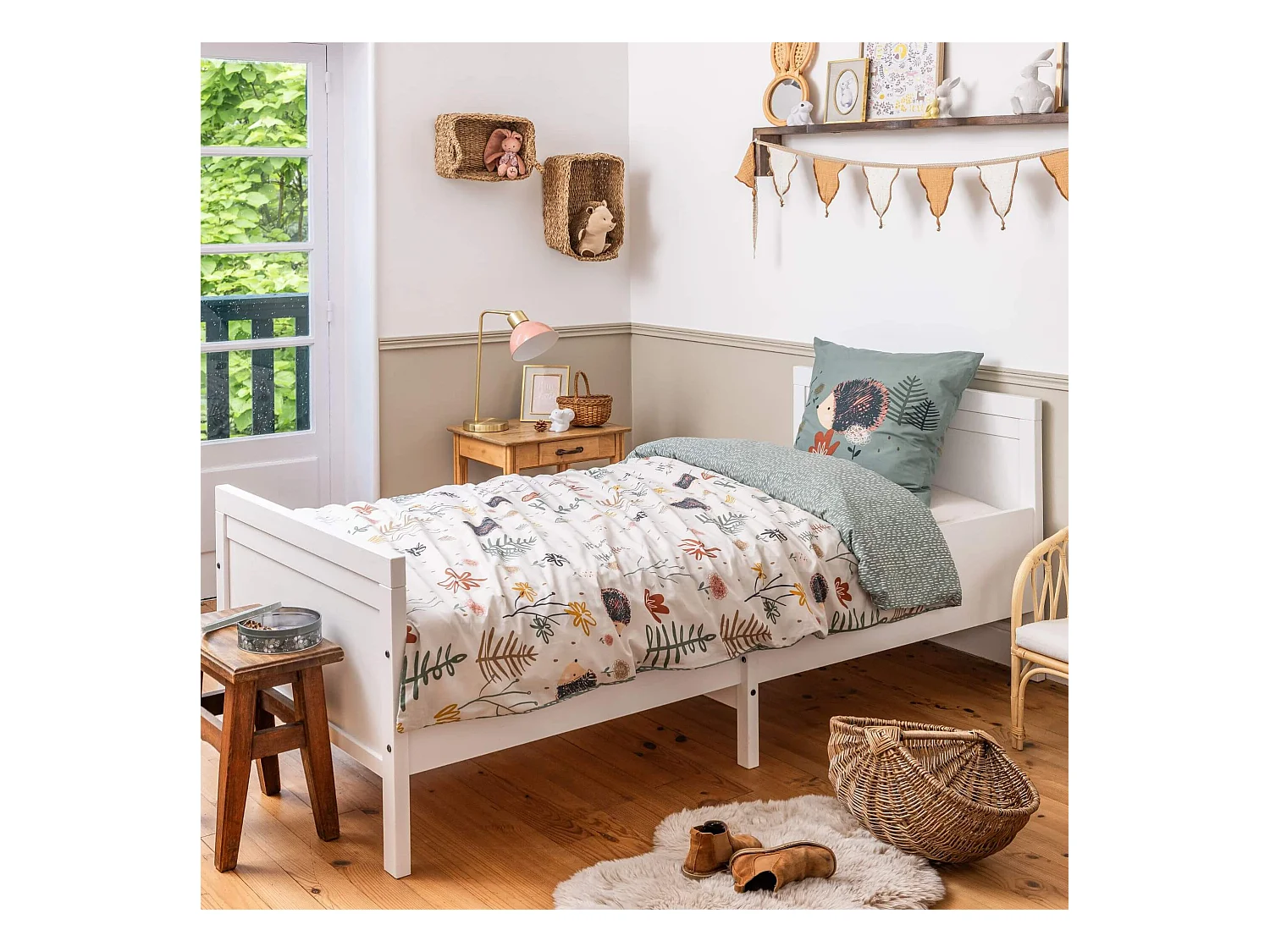 Parure de lit coton imprimé hérisson 200x200 cm beige