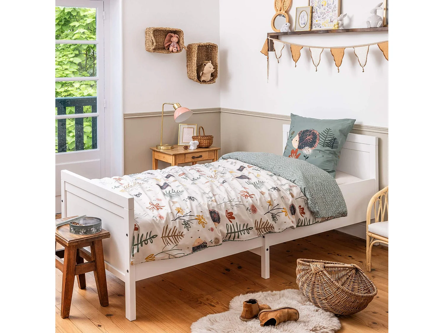 Parure de lit coton imprimé hérisson 140x200 cm beige