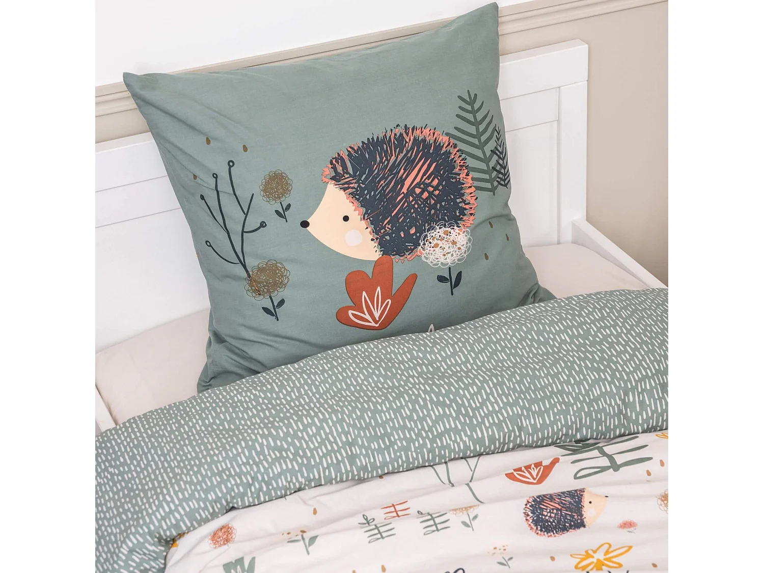 Parure de lit coton imprimé hérisson 140x200 cm beige