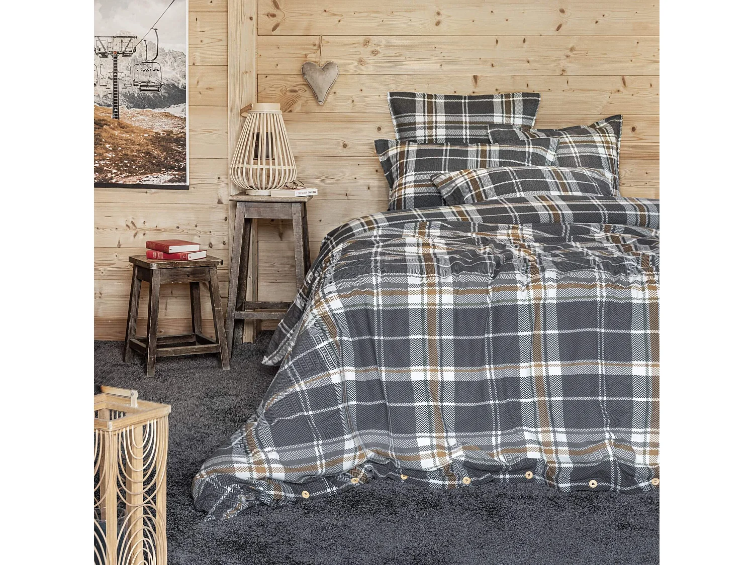 Housse de couette flanelle imprimé à carreaux 240x220 cm bleu