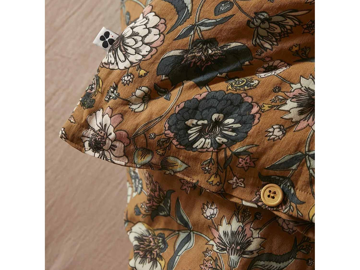 Housse de couette gaze de coton imprimé floral 140x200 cm marron