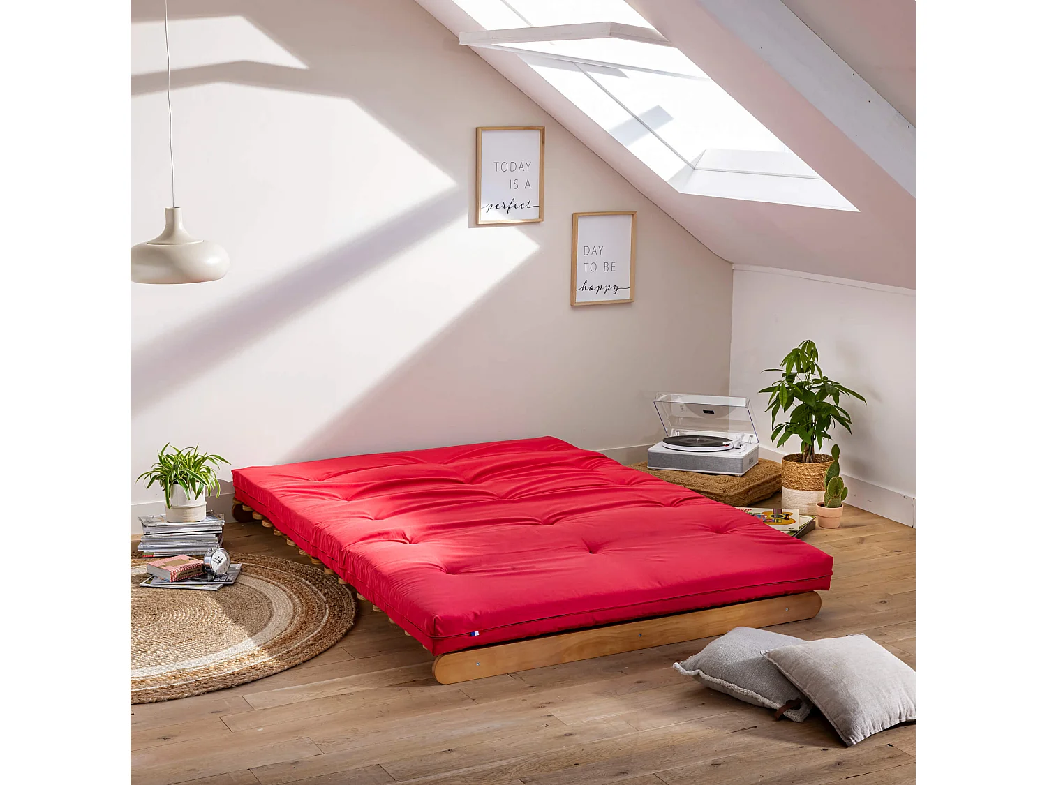 Matelas futon rouge en coton 90x200