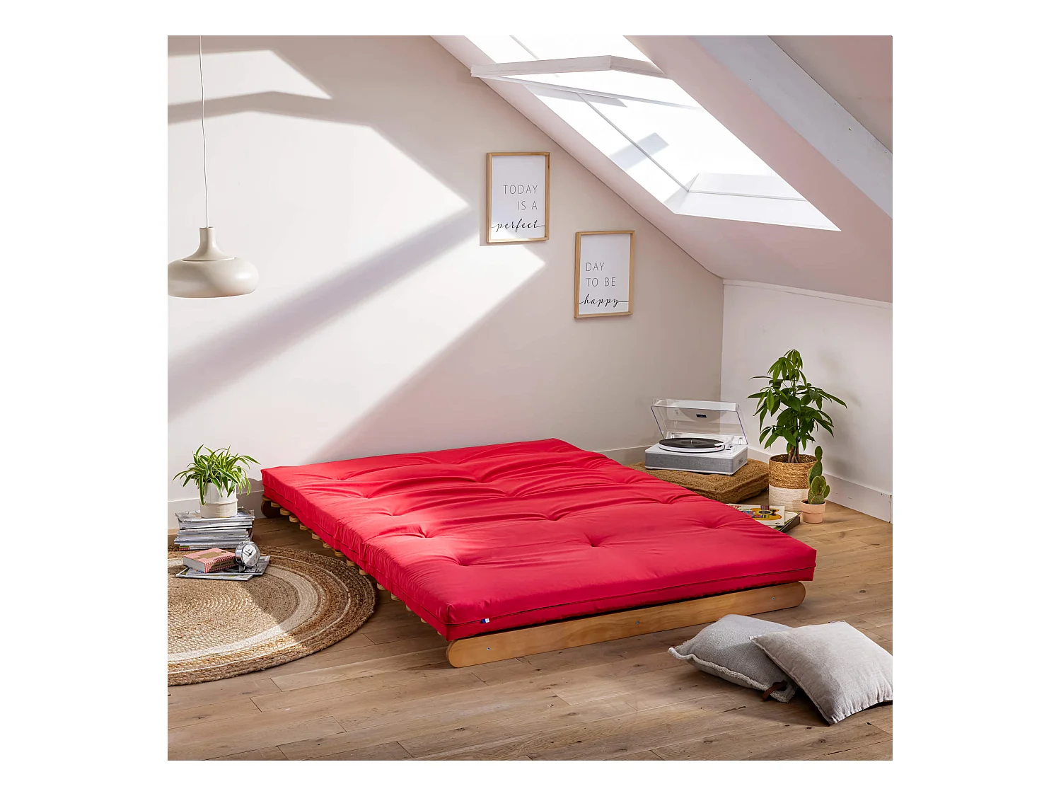 Matelas futon rouge en coton 140x200