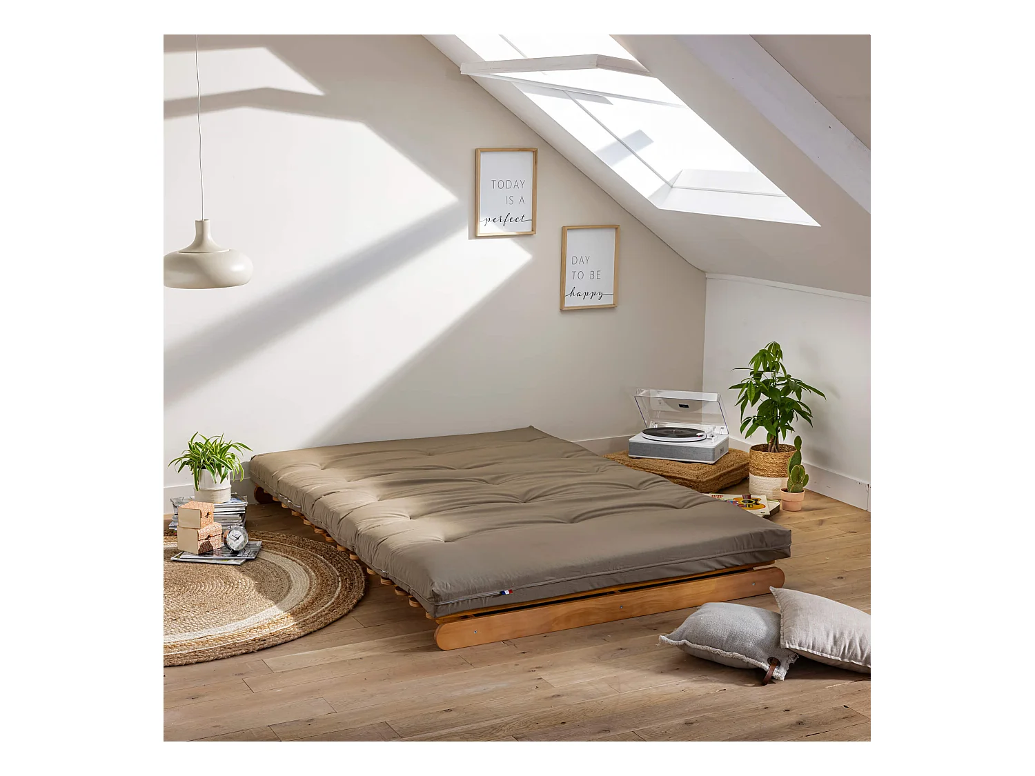 Matelas futon taupe en coton 140x200