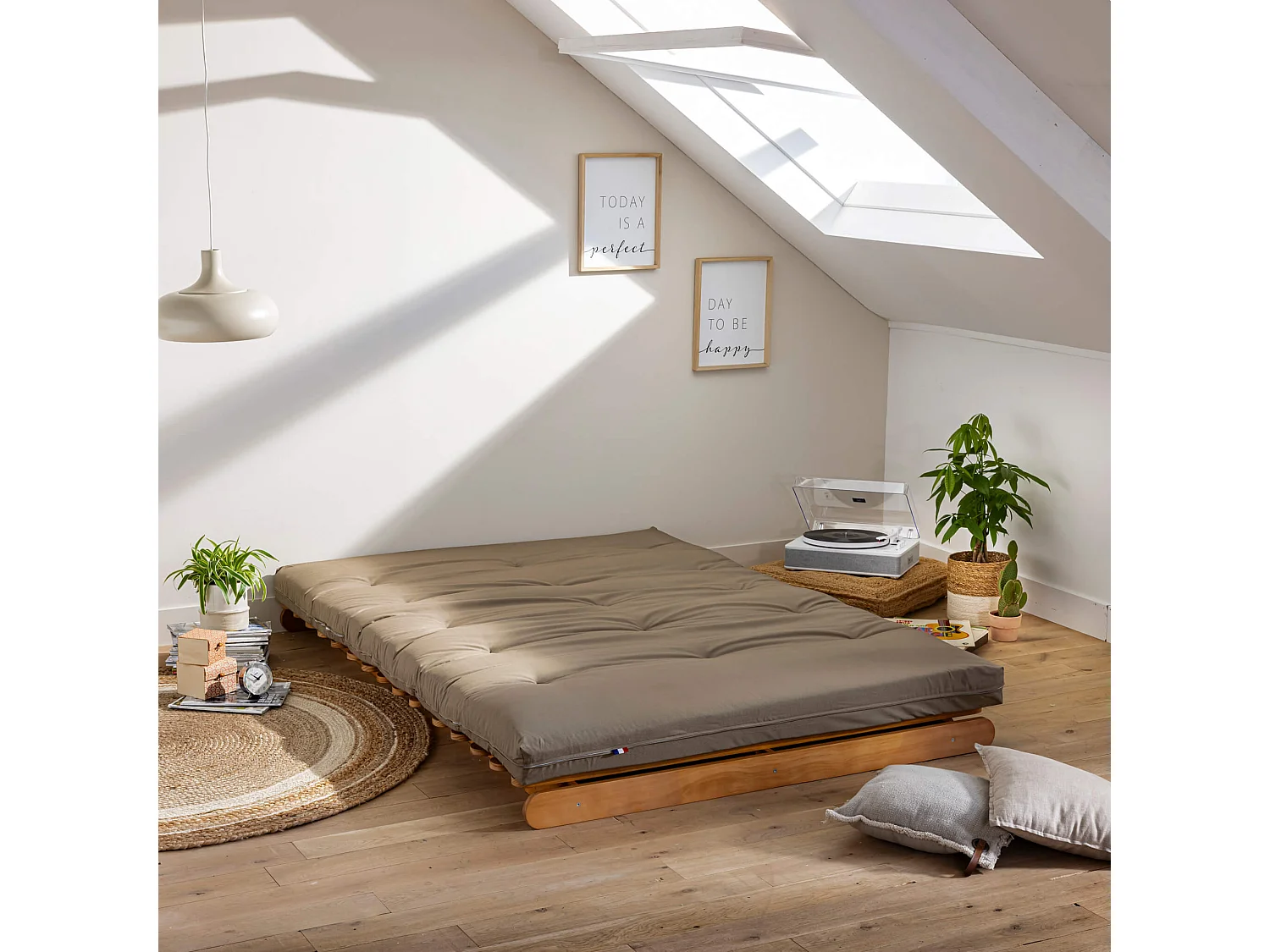 Matelas futon taupe en coton 90x200