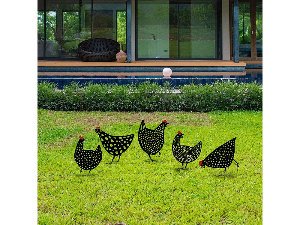 Animaux décoratifs en métal Garden Poules